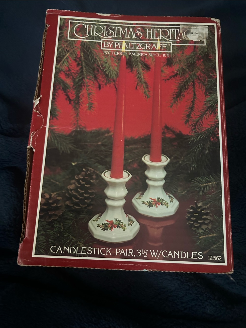 Pfaltzgraff Christmas Heritage White Candlestick Pair